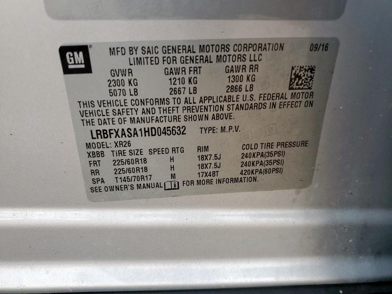 LRBFXASA1HD045632 - 2017 BUICK ENVISION PREFERRED ვერცხლისფერი ფოტო 13