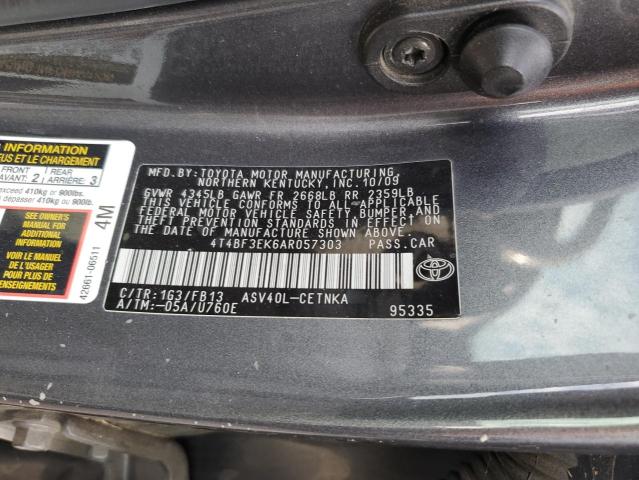 4T4BF3EK6AR057303 - 2010 TOYOTA CAMRY BASE გრაფიტი ფოტო 12