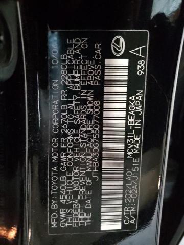 JTHBA30G755077008 - 2005 LEXUS ES 330 BLACK photo 12