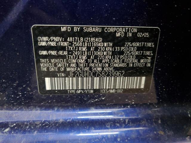 JF2GUHDC7S8239962 - 2025 SUBARU CROSSTREK PREMIUM ლურჯი ფოტო 12