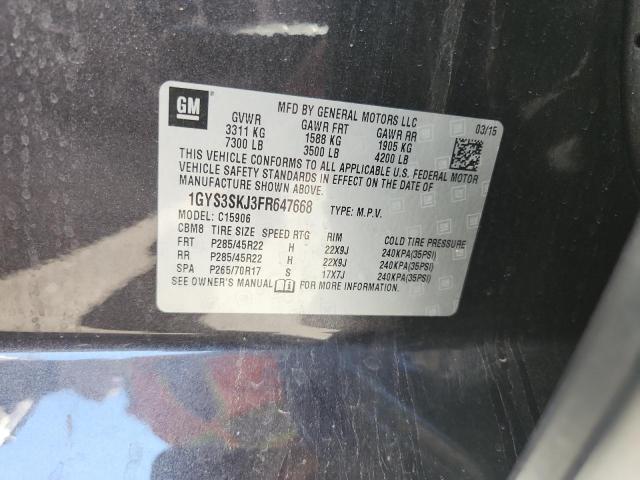 1GYS3SKJ3FR647668 - 2015 CADILLAC ESCALADE ESV LUXURY Մոխրագույն լուսանկար 14