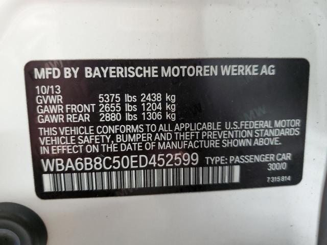 WBA6B8C50ED452599 - 2014 BMW 640 XI GRAN COUPE WHITE photo 13