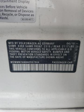 WVWMN7AN8AE557944 - 2010 VOLKSWAGEN CC SPORT WHITE photo 12