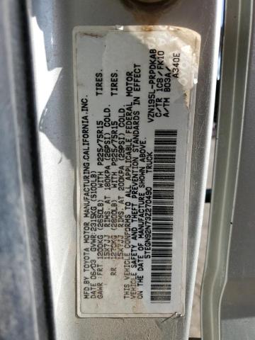 5TEGN92N73Z270490 - 2003 TOYOTA TACOMA DOUBLE CAB PRERUNNER SILVER photo 12