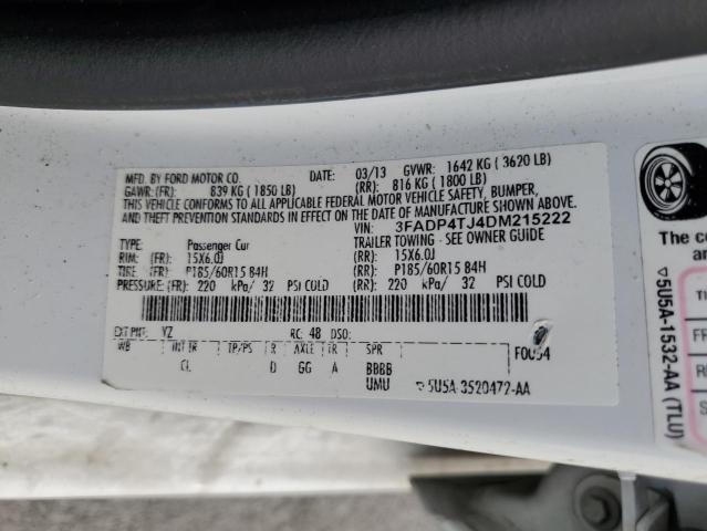 3FADP4TJ4DM215222 - 2013 FORD FIESTA S WHITE photo 12