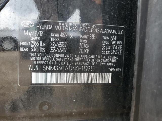 5NMS3CAD4KH132331 - 2019 HYUNDAI SANTA FE SEL Черный фото 14