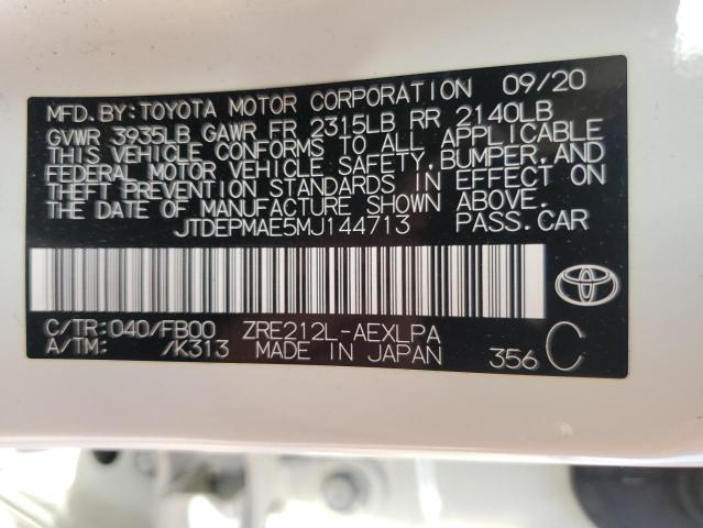 JTDEPMAE5MJ144713 - 2021 TOYOTA COROLLA LE 白色 照片 13