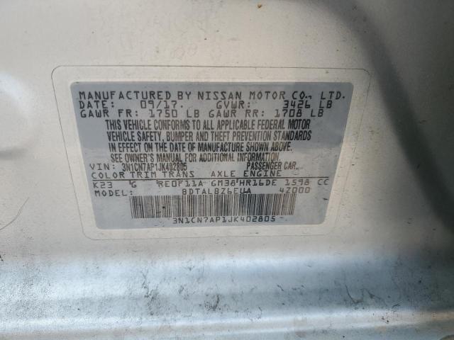 3N1CN7AP1JK402805 - 2018 NISSAN VERSA S ვერცხლისფერი ფოტო 12