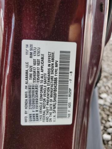 5FNRL5H68FB043886 - 2015 HONDA ODYSSEY EXL BURGUNDY photo 13
