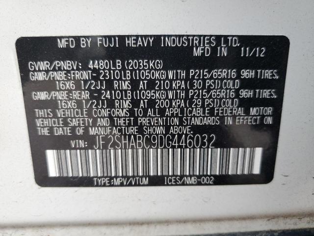 JF2SHABC9DG446032 - 2013 SUBARU FORESTER 2.5X أبيض صورة 13