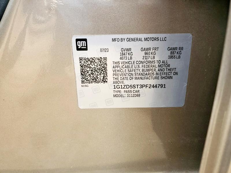 1G1ZD5ST3PF244791 - 2023 CHEVROLET MALIBU LT TAN photo 12