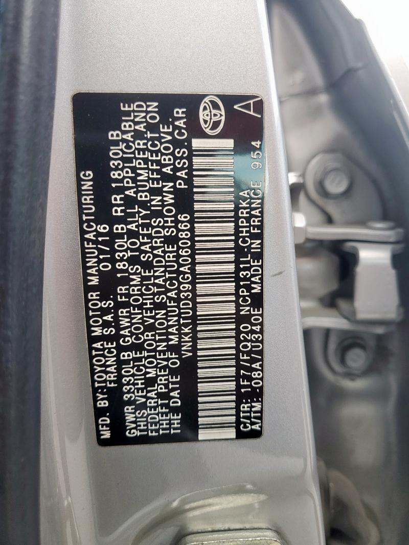 VNKKTUD39GA060866 - 2016 TOYOTA YARIS L SILVER photo 13