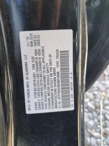 5FPYK3F68HB019698 - 2017 HONDA RIDGELINE RTL Қара фото 12