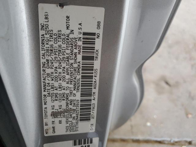 5TETX62N48Z573919 - 2008 TOYOTA TACOMA PRERUNNER ACCESS CAB SILVER photo 12