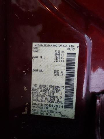 1N4AA51E69C847924 - 2009 NISSAN MAXIMA S RED photo 12