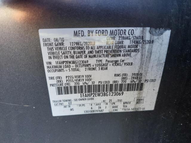 1FAHP2EW3BG123069 - 2011 FORD TAURUS SEL GRAY photo 12