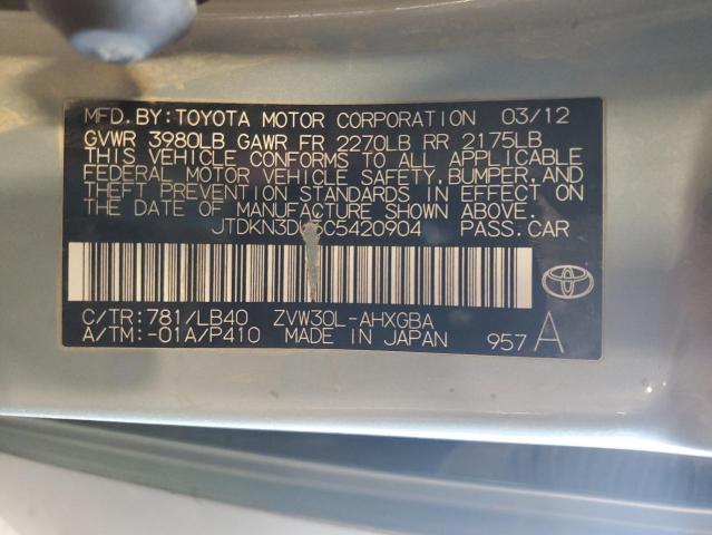 JTDKN3DU5C5420904 - 2012 TOYOTA PRIUS TEAL photo 13