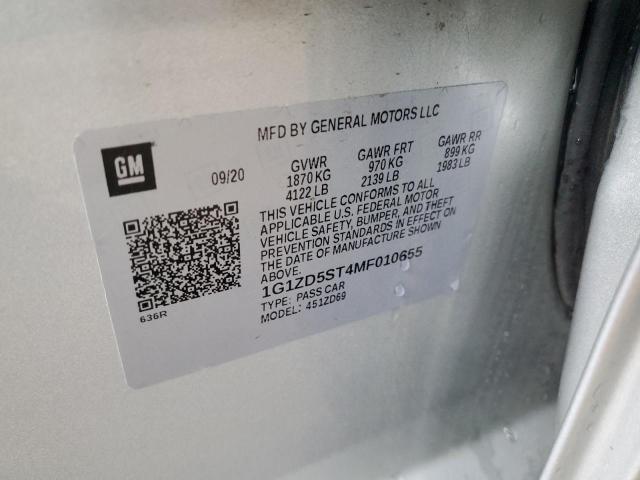 1G1ZD5ST4MF010655 - 2021 CHEVROLET MALIBU LT Gümüş foto 12