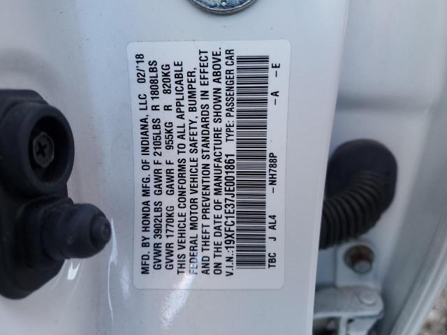 19XFC1E37JE001861 - 2018 HONDA CIVIC EX WHITE photo 12