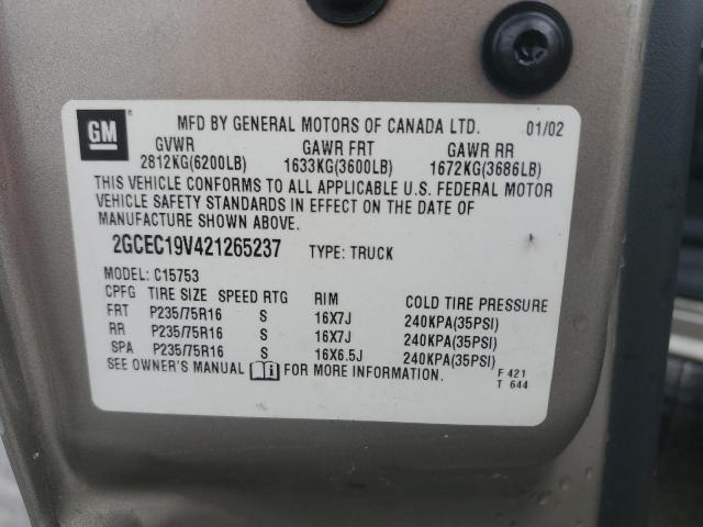 2GCEC19V421265237 - 2002 CHEVROLET SILVERADO C1500 棕色 照片 12