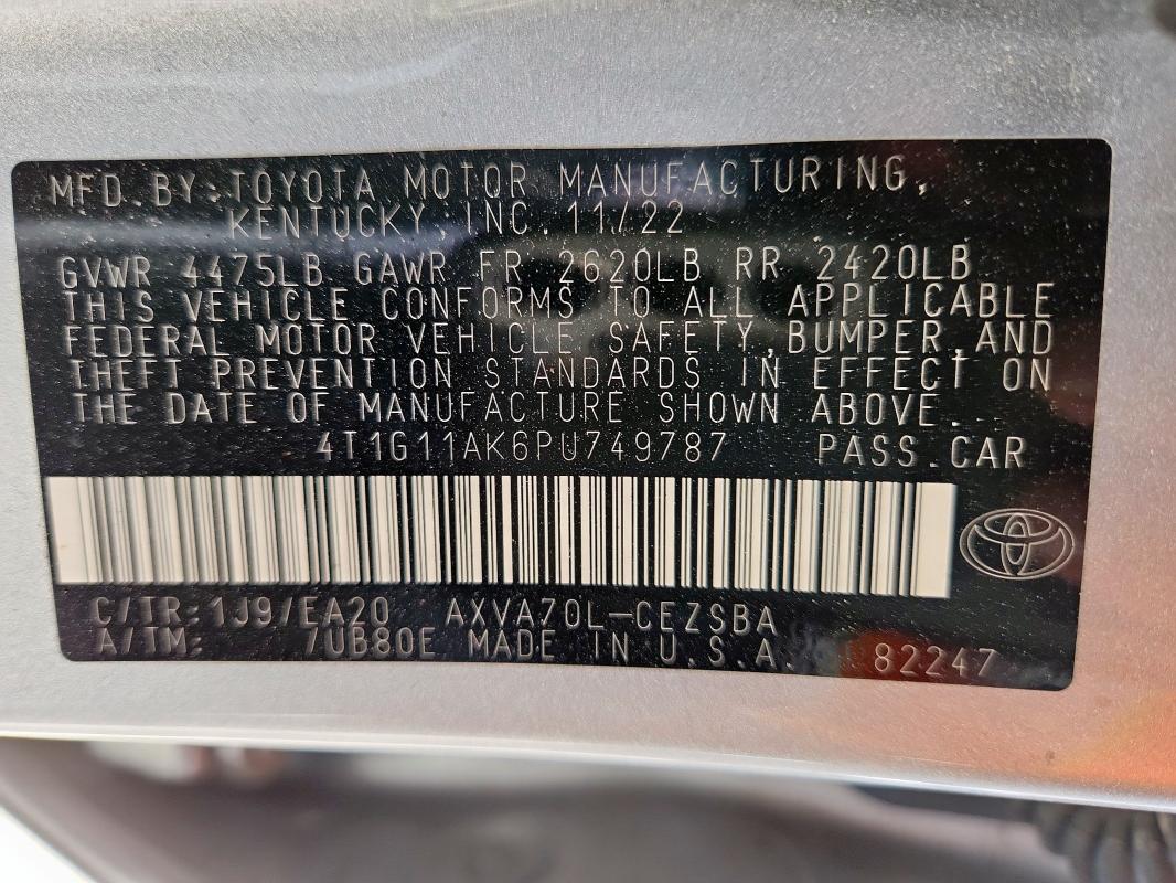 4T1G11AK6PU749787 - 2023 TOYOTA CAMRY SE NIGHT SHADE SILVER photo 12