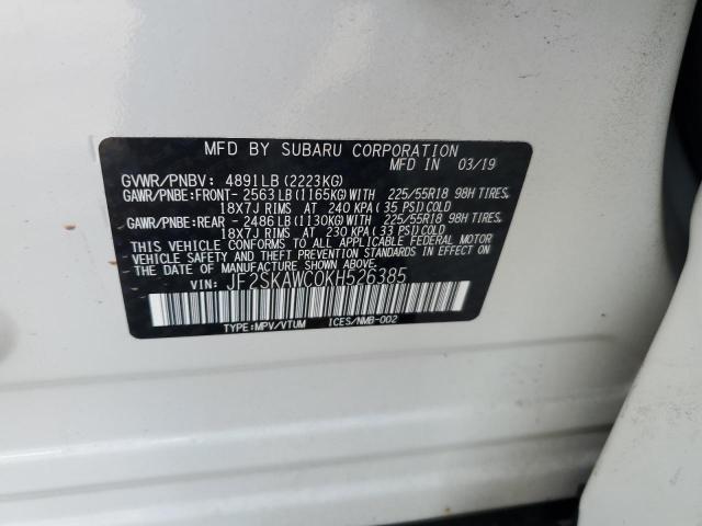 JF2SKAWC0KH526385 - 2019 SUBARU FORESTER TOURING Ağ foto 12