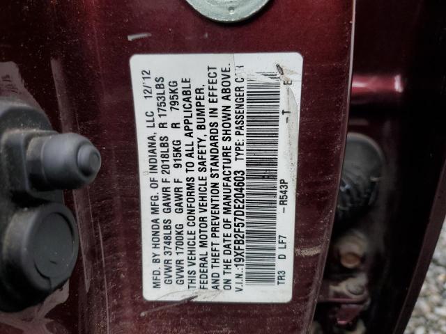 19XFB2F57DE204603 - 2013 HONDA CIVIC LX BURGUNDY photo 12