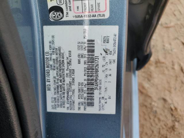 3FAHP0HA9BR261731 - 2011 FORD FUSION SE BLUE photo 12