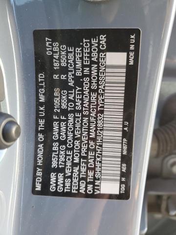 SHHFK7H71HU218832 - 2017 HONDA CIVIC EXL ნაცრისფერი ფოტო 13