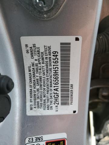 2HGFA16569H516549 - 2009 HONDA CIVIC LX SILVER photo 12