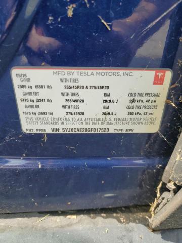 5YJXCAE28GF017520 - 2016 TESLA MODEL X Көк фото 13