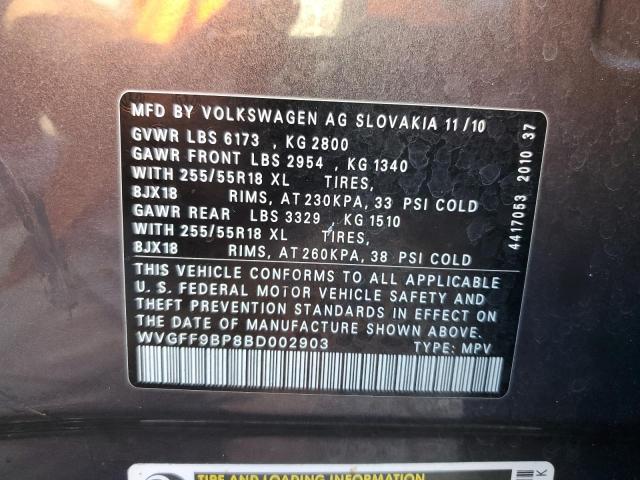 WVGFF9BP8BD002903 - 2011 VOLKSWAGEN TOUAREG V6 石墨色 照片 13