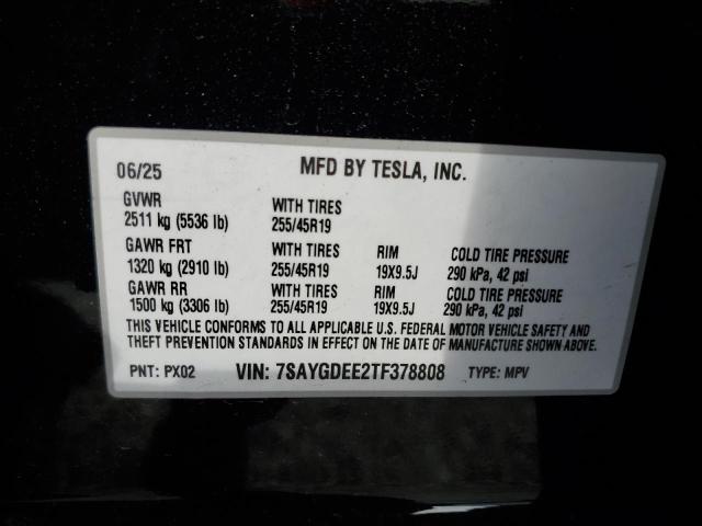 7SAYGDEE2TF378808 - 2026 TESLA MODEL Y შავი ფოტო 12