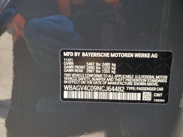 WBAGV4C09NCJ64482 - 2022 BMW 840XI CHARCOAL photo 12