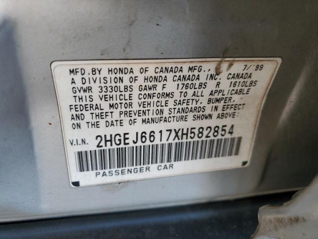 2HGEJ6617XH582854 - 1999 HONDA CIVIC BASE SILVER photo 12