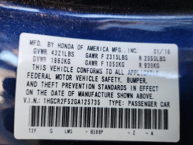 1HGCR2F52GA125735 - 2016 HONDA ACCORD SPORT 蓝色 照片 13