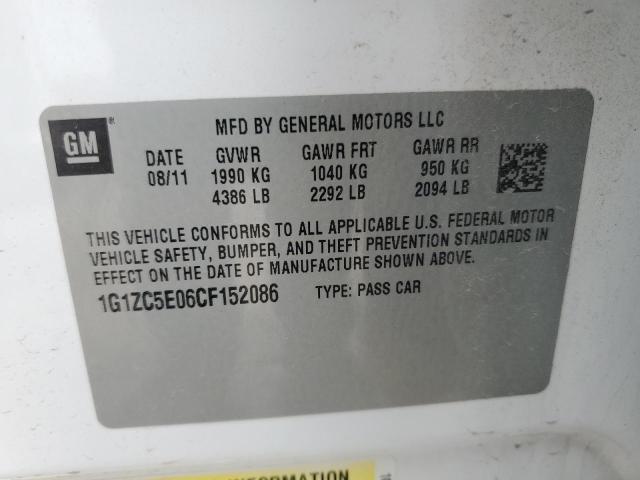 1G1ZC5E06CF152086 - 2012 CHEVROLET MALIBU 1LT Biały zdjęcie 12