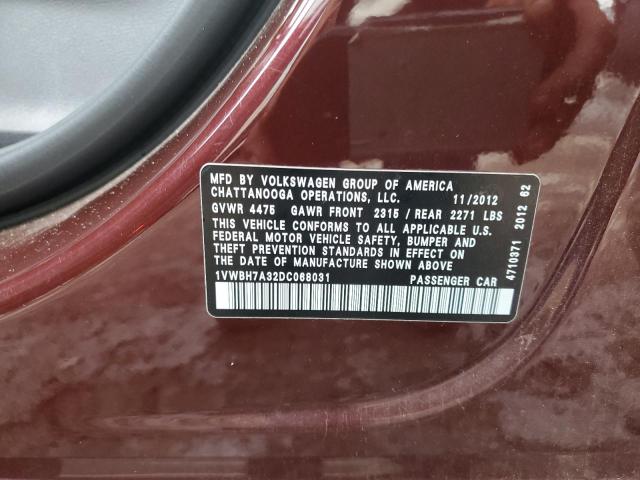 1VWBH7A32DC068031 - 2013 VOLKSWAGEN PASSAT SE Marron photo 13