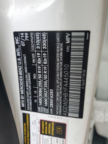 4JGDA5HB1FA445010 - 2015 MERCEDES-BENZ ML 350 4MATIC WHITE photo 13