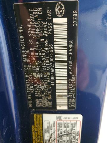 4T1BE46K27U045966 - 2007 TOYOTA CAMRY CE 蓝色 照片 12