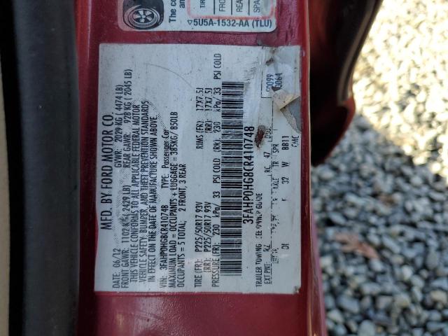 3FAHP0HG8CR410748 - 2012 FORD FUSION SE RED photo 12