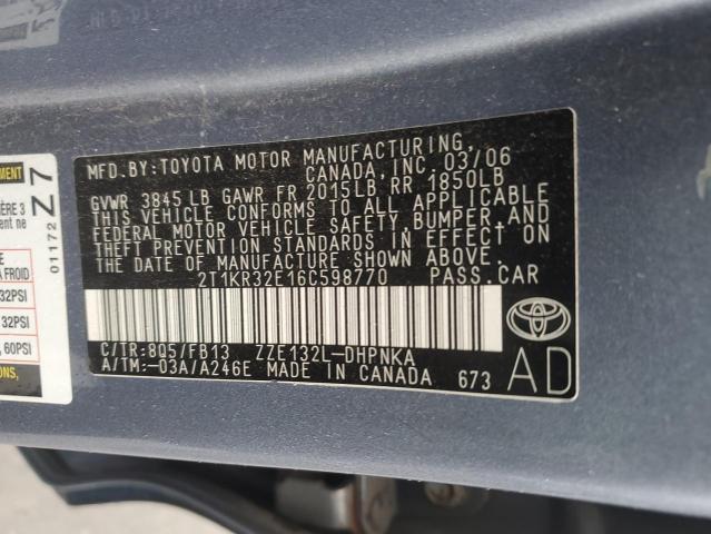 2T1KR32E16C598770 - 2006 TOYOTA COROLLA MA XR BLUE photo 12