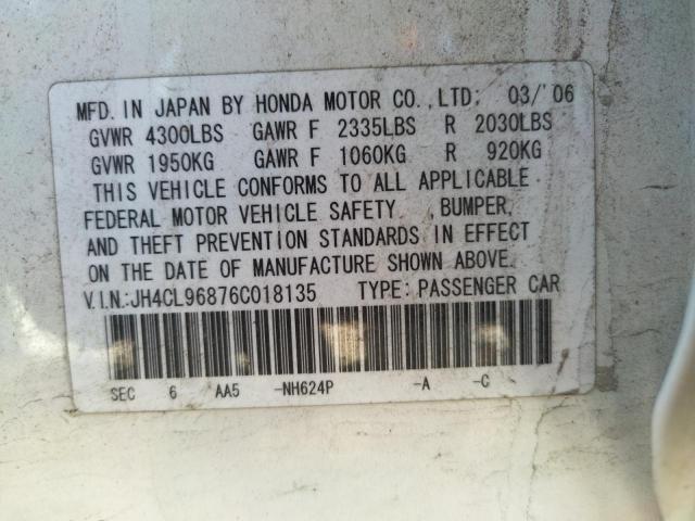 JH4CL96876C018135 - 2006 ACURA TSX WHITE photo 12