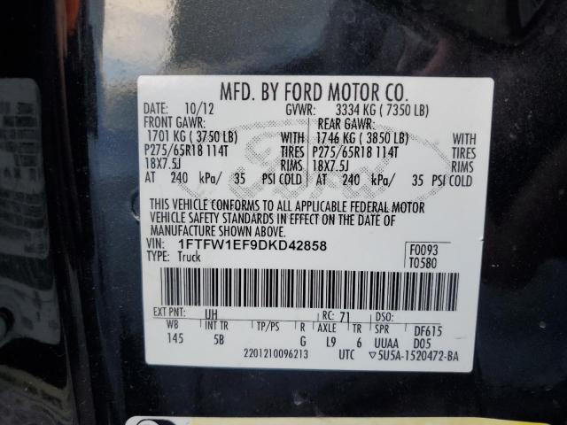 1FTFW1EF9DKD42858 - 2013 FORD F150 SUPERCREW BLACK photo 12