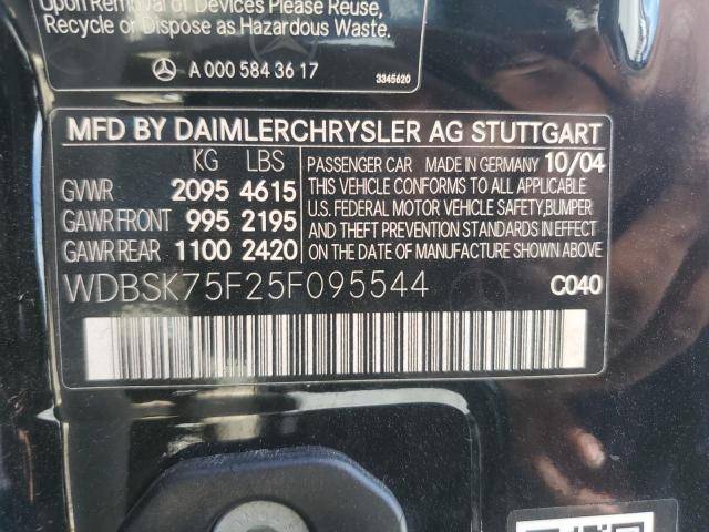 WDBSK75F25F095544 - 2005 MERCEDES-BENZ SL 500 Қара фото 13
