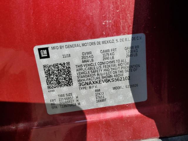 3GNAXKEV6KS562102 - 2019 CHEVROLET EQUINOX LT 栗色 照片 13