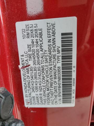 5FNYF8H51NB030858 - 2022 HONDA PASSPORT EXL RED photo 13