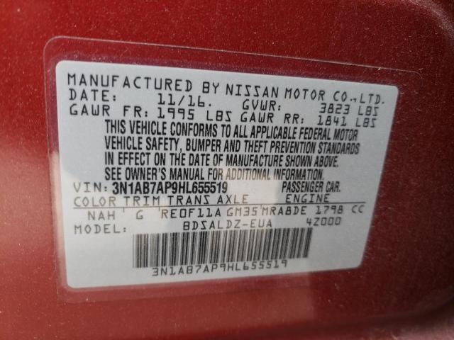 3N1AB7AP9HL655519 - 2017 NISSAN SENTRA S RED photo 12