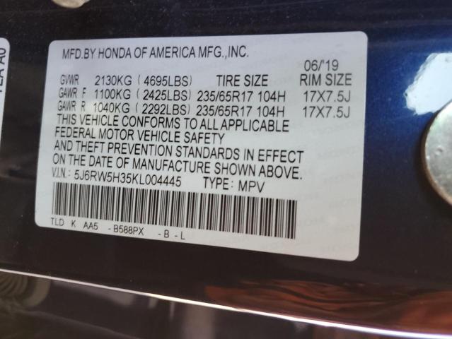 5J6RW5H35KL004445 - 2019 HONDA CR-V LX BLUE photo 12