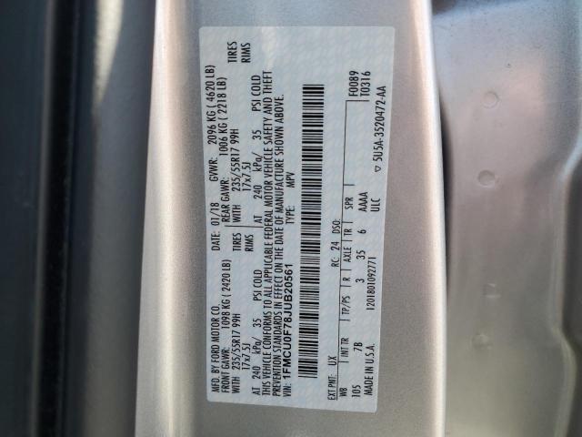 1FMCU0F78JUB20561 - 2018 FORD ESCAPE S فضي صورة 13